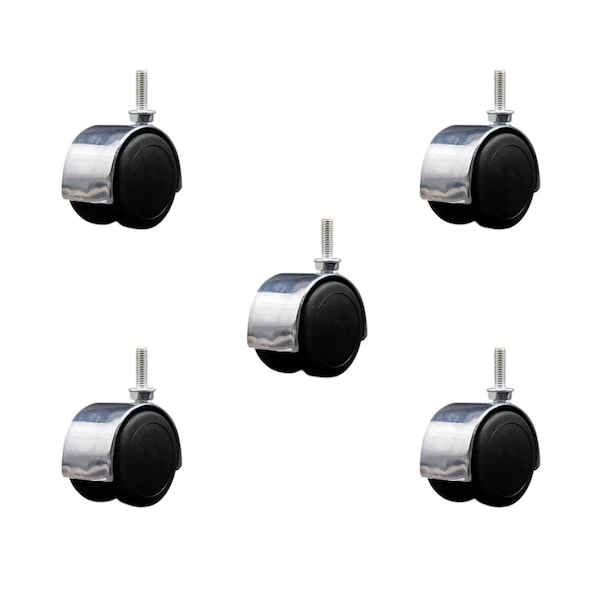 2'' Floor Safe Chrome Hooded Twin Wheel Caster 5/16 Threaded Stem, 5PK